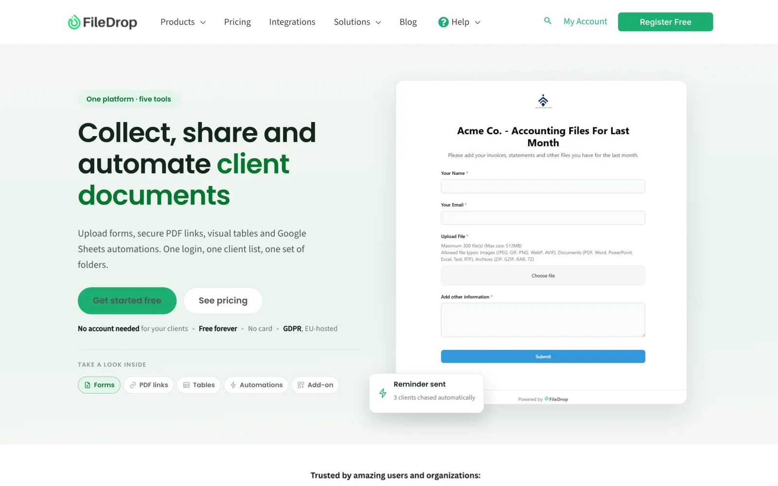 The FileDrop homepage